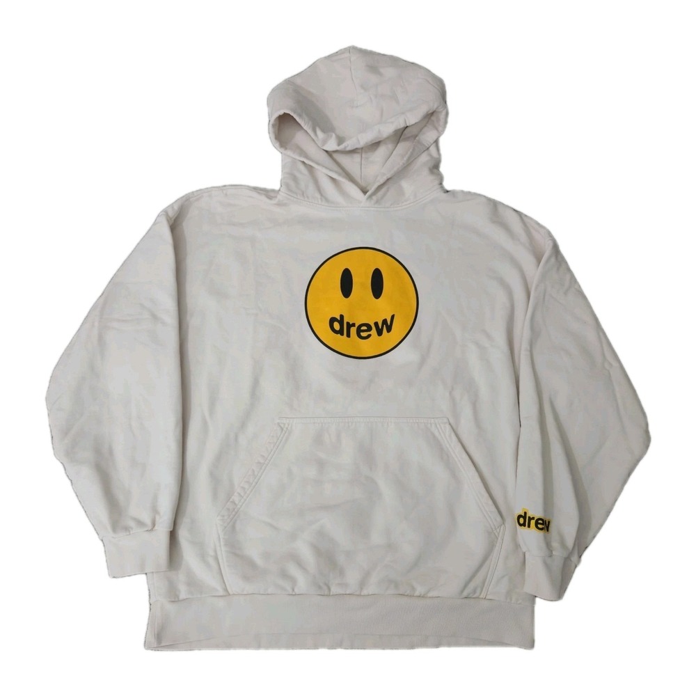 Drew House Skate Hoodie Men's Cream Justin Bieber Smiley Face Sweatshirt Sz XL